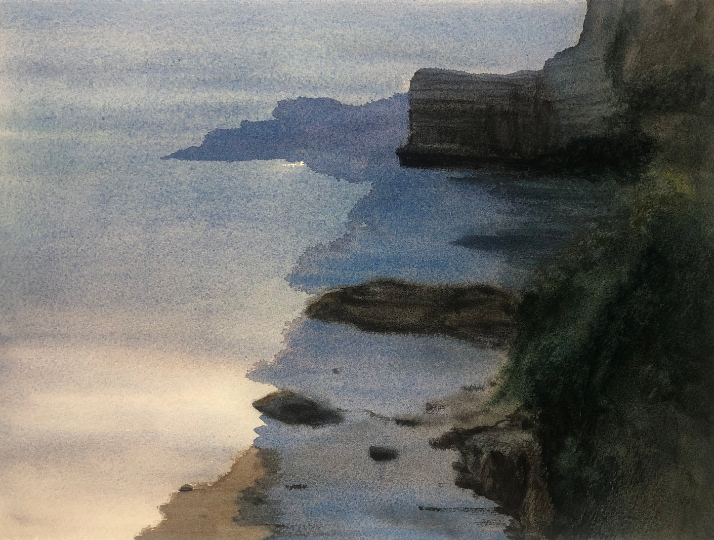 Cast Shadows of Trees onto Ocean - Watercolor - Paper - 11 x 15 - Not for Sale (NFS)
