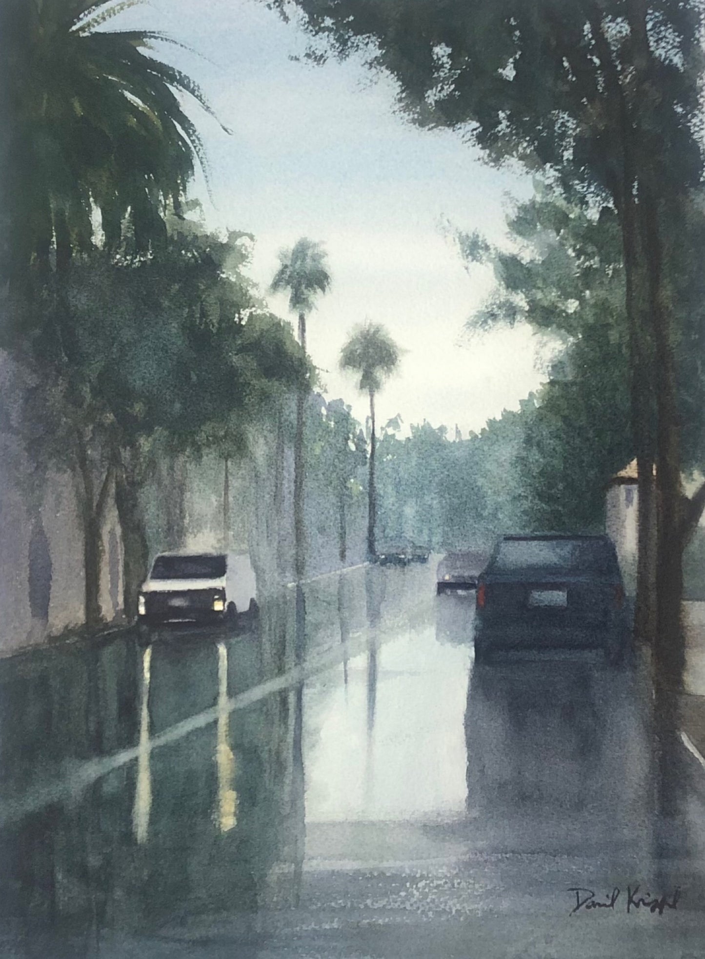 "Rainy Day Reflections in Santa Barbara" - Watercolor - Paper - 11 x 15 - Not for Sale (NFS)