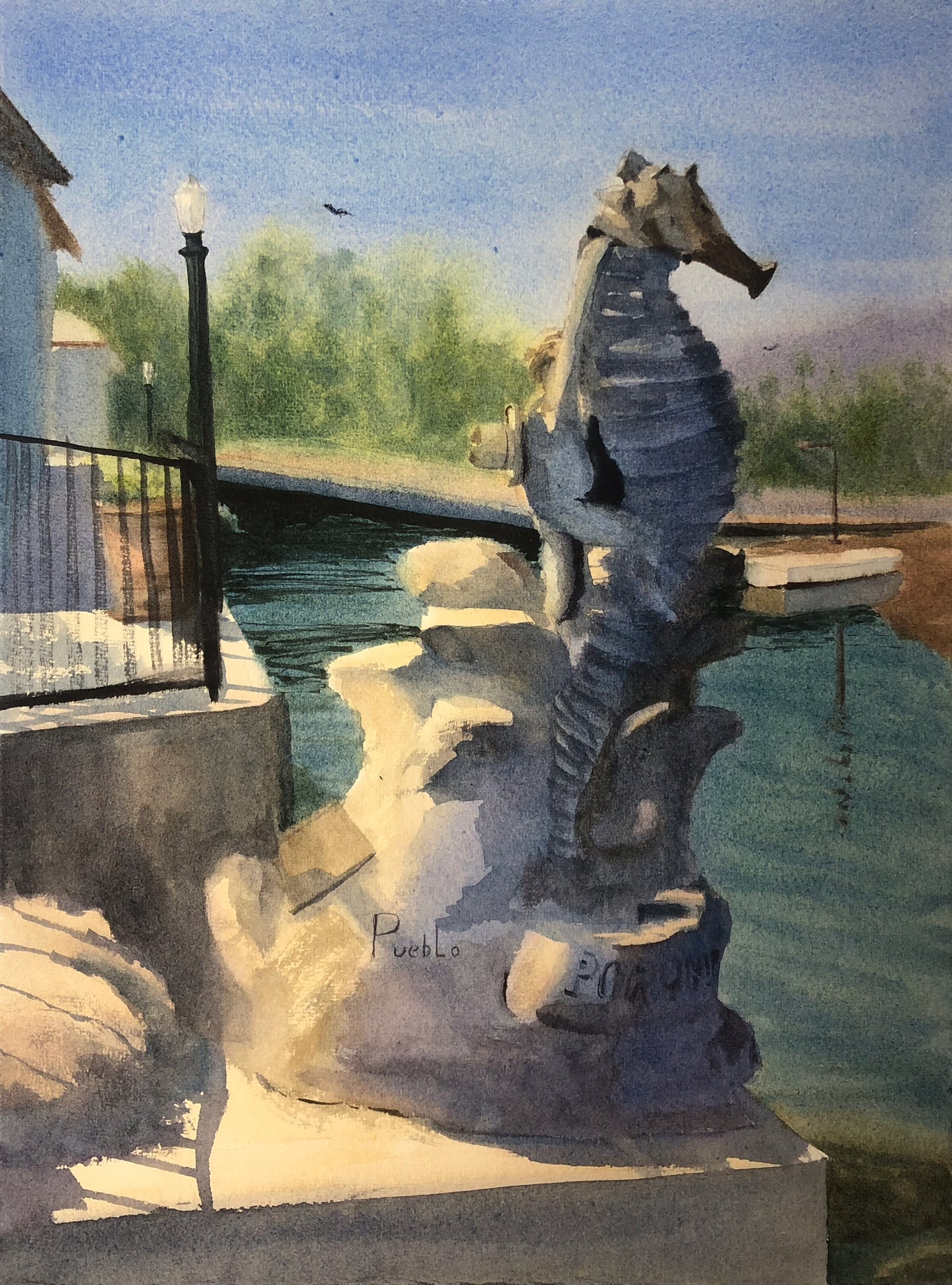 "Town For One/Pueblo Por Una in Santa Barbara Harbor" -- Watercolor - Paper - 11 x 15 - Not for Sale (NFS)